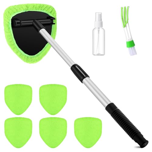 Potchen 8 Pcs Car Windshield Cleaner Tool Kit with Extendable Handle, Microfiber Towel Pads, Brush, Empty Spray Bottle for...