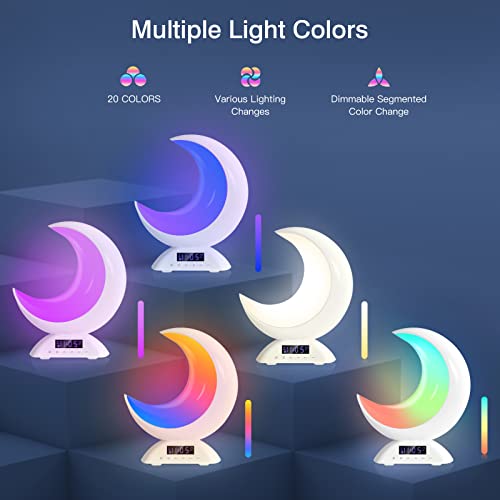 BRNEWO Moon Table Lamp with Time Alarm Clock, RGB Adjustable Light with Bluetooth, with Scene Mode and Music Mode, Warm Wh...