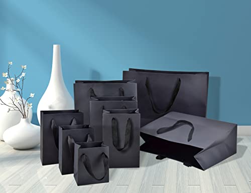 HUAPRINT 30 Pack Black Gift Bags with Ribbon Handles,4x2.75x4.5 inch Paper Bag Bulk for Shopping Party Favor Merchandise B...