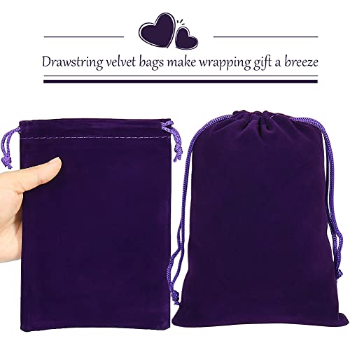 HRX Package 20pcs Velvet Bags, 5x7 inch Purple Cloth Gift Pouches Drawstring Baggies Sacks for Dice Ornament Jewelry