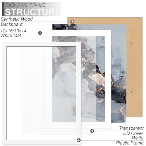 Fxojyvo 12x16 Frame White, Display Picture 10 x 14 with Mat or 12 x 16 Without Mat, Wall Hanging Large Picture Frame for D...