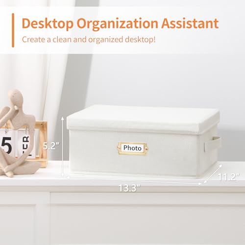 Aokeyee 2PC Photo Storage Box - Decorative Linen Memory Organizer for 4x6 Pictures, Keepsake Box with Dividers & Labels, H...