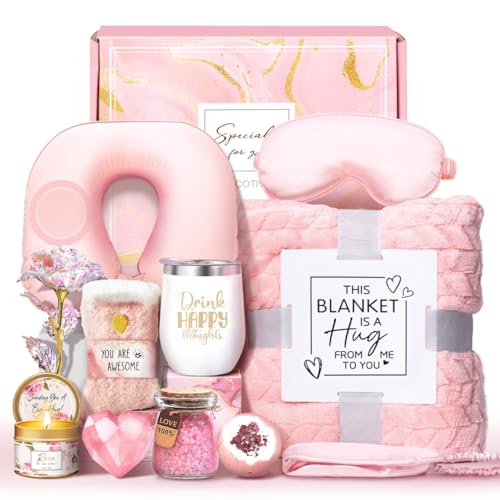Birthday Gifts for Women Self Care Gifts Get Well Soon Gifts for Women,Relaxing Spa Gifts Basket w/Flannel Blanket Traveli...