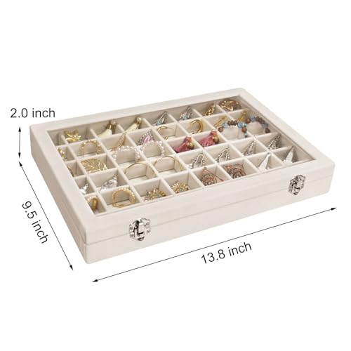Siveit Velvet Jewelry Tray 48 Grid Jewelry Display Tray Organizer Box with Transparent Lid Rings Earrings Necklaces Pendan...