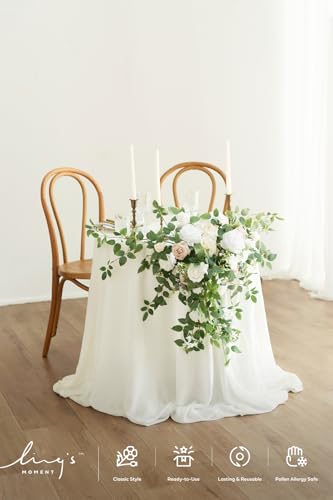 Ling's moment 2PCS Artificial Floral Swags Arch Flowers Wedding Centerpieces Flower Rose Garland Mantel Greenery Arrangeme...