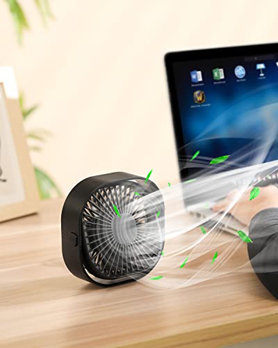 RJVW 4 Inch Small USB Desk Fan, 3-Speed Portable & 360°Rotatable Mini Cooling Fan, USB-Powered Desktop Fan for Home Office...
