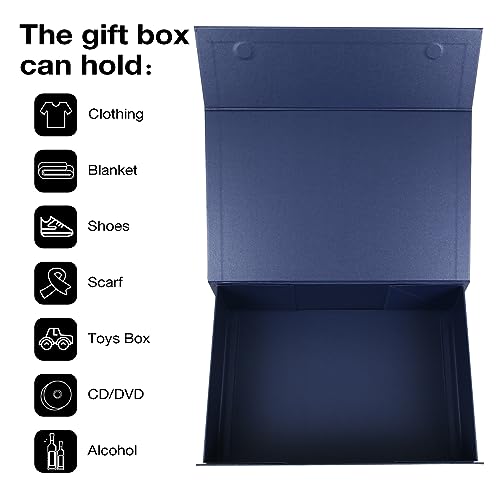 Aimyoo Navy Blue Magnetic Gift Boxes with Lids 10.5x7x3 in, Medium Bridesmaid Groomsman Proposal Box, Rectangle Collapsibl...