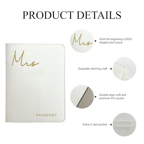 Mr&Mrs Gifts Matching Passport Holders for Mr and Mrs, Gold Foil Logo, Dual PU Leather with Card Pockets, Honeymoon Travel...