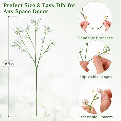 MARTINE MALL 72 Pcs Babys Breath Artificial Flowers, White Baby Breath Flowers Artificial Bulk Real Touch Fake Babys Breat...