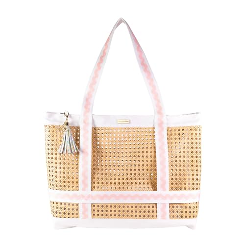 Lilly Pulitzer Large Travel Tote Bag with Hat Holder Strap, Caning Beach Bag with Tassel Keychain