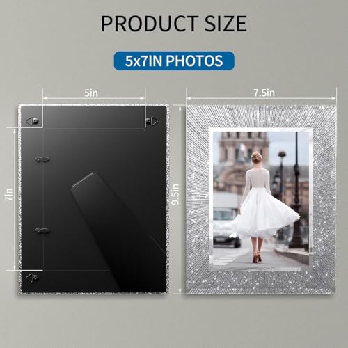 Flocey 5x7 Picture Frame Glass 2 Pack, Sparkly Glitter Photo Frame 5 x 7 Mirror Crystal Wedding Gift Wall and Tabletop Dis...