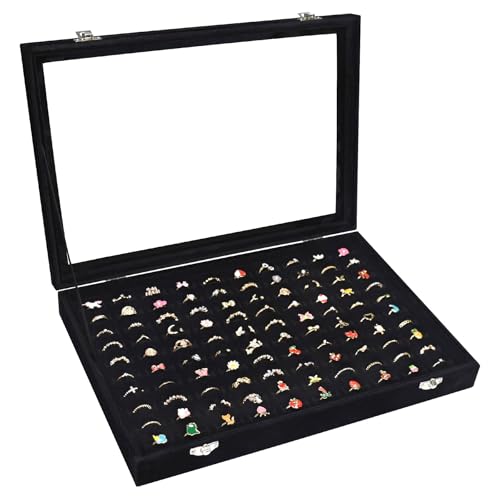 Vicoter Rings Organizer Tray 100 Slot Velvet Ring Earring Storage Box TranSparent Cover Jewelry Store Ring Display Box Jew...