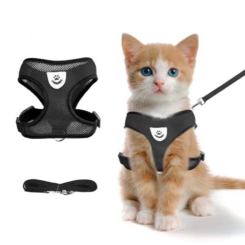 shudyear Summer cat Chest Harness and Leash, Anti-Escape Adjustable Soft mesh cat Leash and Chest Harness Set for All Type...