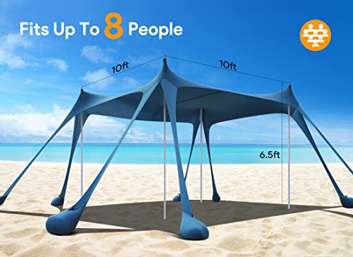 Osoeri Beach Tent, Camping Sun Shelter UPF50+ with 8 Sandbags, Sand Shovels, Ground Pegs & Stability Poles, Outdoor Shade ...