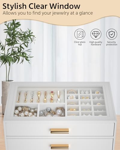 AKOZLIN Jewelry Box with Clear Lid Functional Leather Jewelry Storage Organizer Case 2 Drawers for Women Girls Necklace Ri...