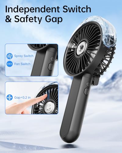 SWEETFULL Portable Misting Fan - 180° Foldable Handheld Personal Fan with Mist Spray, 3 Speeds, 30ml Water Tank, USB Recha...