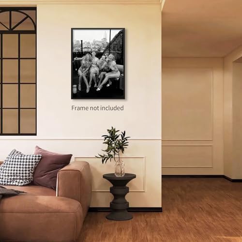 Retro Black And White Woman Canvas Wall Art Fashion Rooftop Party Posters Trendy Glam Girly Prints Pictures Woman Cheers A...