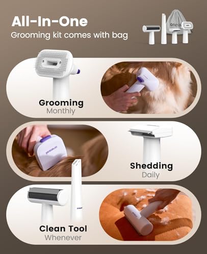 oneisall Dog Grooming Vacuum Kits: 15000Pa Shedding Brush with Grooming Tools, 3 Suction Low Noise, Pet Grooming Vacuum fo...