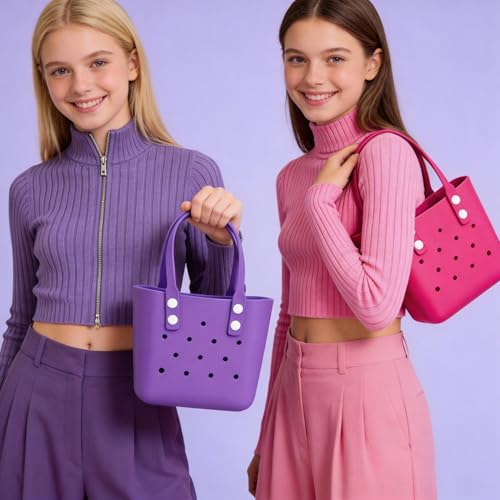 Rubber Tote Bag Small Beach Bag,Practical And Portable Travel Bag,Washable Open Handbag for Work Travel