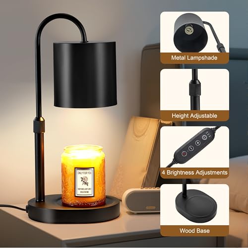 Dreamholder Electric Candle Warmer Lamp with Timer & Dimmer, Adjustable Height Wax Melt Warmer for Jar Candles, Wood Base ...