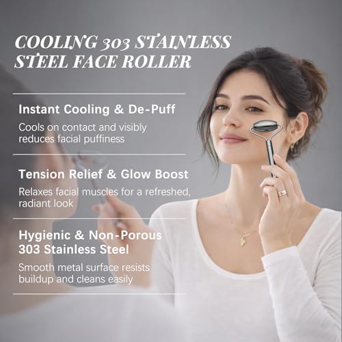 303 Stainless Steel Face Roller Set with Metal Gua Sha Facial Tool– Face Massager Tool for Lymphatic Drainage & Sculpting,...