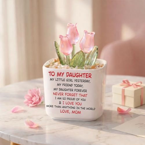 Wrappiness Glass Everlasting Tulips Pot for Women - Personalized Gifts - Glass Flowers Decor, Birthday Gift for Daughter f...