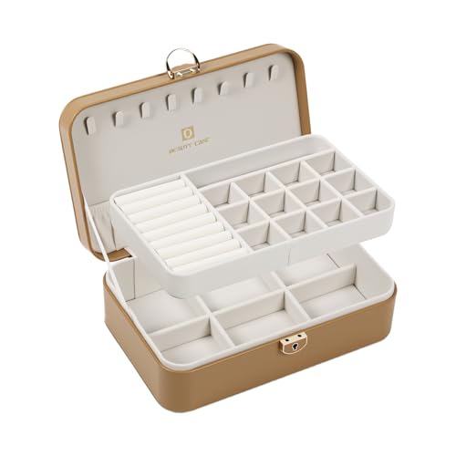 BEAUTY CASE Jewelry Box Organizer for Women Girls, 2 Layer Large Jewelry Storage Case, PU Leather Display Jewelry Holder w...