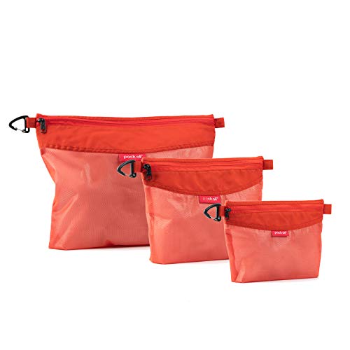 pack all 3 Pcs Water-resistant Material Zipper Pouch Set, Mesh Zipper Bags for Storage, Travel, Office (Orange)