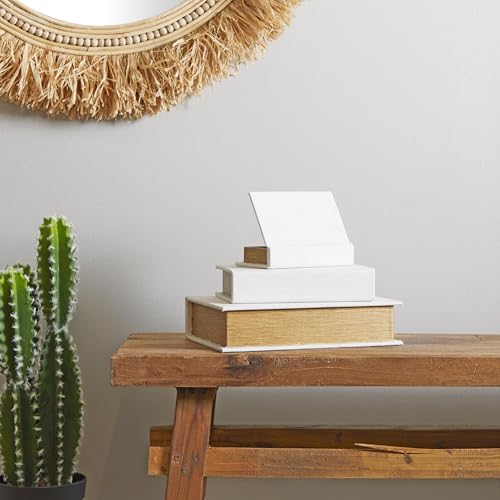 Deco 79 Linen Fabric Decorative Box Faux Storage Book Book Shaped Boxes, Set of 3 Decorative Keepsake Boxes 12", 9", 6"H, ...