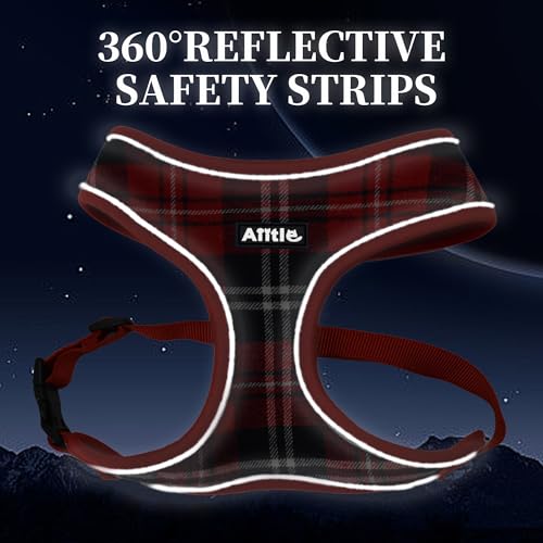 AIITLE Small Dog Harness, Triple-Layer Breathable Plaid Mesh, Adjustable Fit & Reflective Design, Choke-Free Over-The-Head...