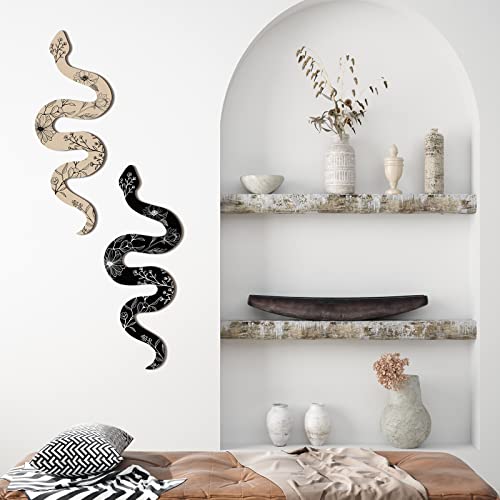 Gerrii Set of 2 Earthy Room Decor Wall Art Boho Witchy Wooden Snake Decor Natural Aesthetic Wall Hanging Boho Art for Apar...