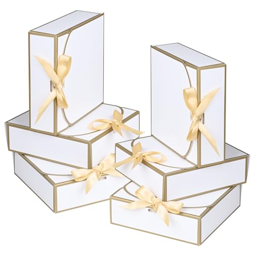 10Pack Small Gift Boxes, 6.5''x6.5''x2'' White Gift Boxes with Ribbon, Small Boxes for Gifts Birthday Wedding Party Valent...