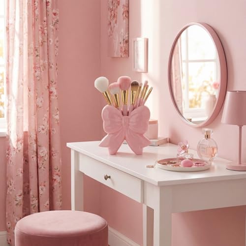 Jingmore Pink Bow Vase Coquette Ceramic Vase Pen Holder Makeup Brush Holder Contemporary Design Women Decorative Gift for ...