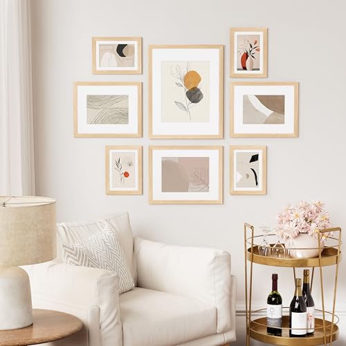 Vittanly 8x10 Picture Frame Set of 2, Solid Wood Frame for Wall or Tabletop, Display Photo 5x7 with Mat or 8x10 without Ma...