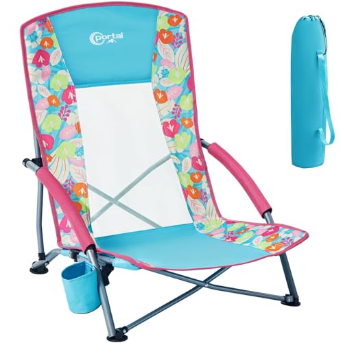 Portal Low Beach Chair for Adults - Heavy Duty 350 lbs Weight Capacity Folding Portable Sand Chair, Breathable Mesh Outdoo...