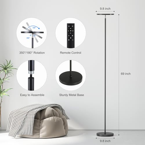 SUNMORY Floor Lamps for Living Room, 32W/3000LM Super Bright LED Floor Lamp with Remote Control, 69" Tall Standing Lamp wi...