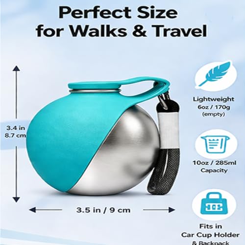 2 in 1 Portable Tumbler for Dogs, 2026 New 10Oz Stainless Steel Dog Water Bottle with Silicone Foldable Bowl, Leak-Proof 2...