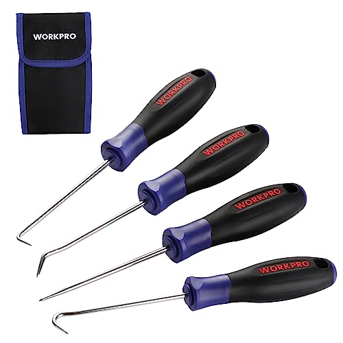 WORKPRO 4-Piece Precision Pick and Hook Set with Pouch, Angled Pick, Straight Pick, 90-degree Pick, Full Hook, Mini Pick S...