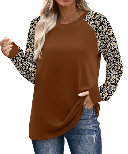 WIHOLL Long Sleeve Shirts for Women Color Block Raglan Tops Casual Crewneck Basic Tees Fall Clothes 2026 Fashion
