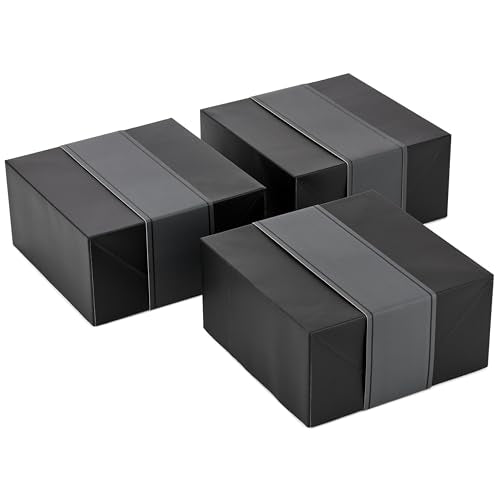 Hallmark 8" Medium Black Gift Boxes with Wrap Bands (3 Boxes, 3 Wrap Bands) for Weddings, Bridal Parties, Groomsmen Gifts,...