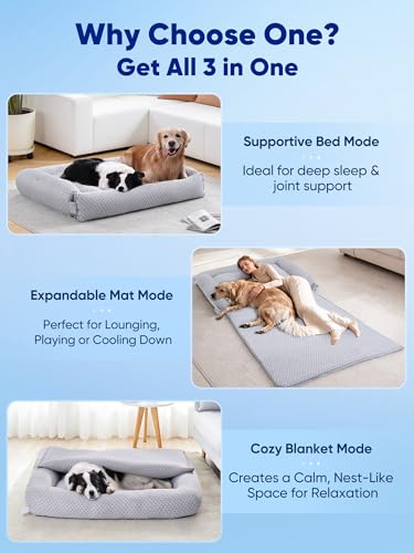 Rywell Cooling Dog Bed Extra Large Sized Dog, 43" x 31", Orthopedic Pet Bed with 3-in-1 Adjustable Design, Dog Cooling Mat...