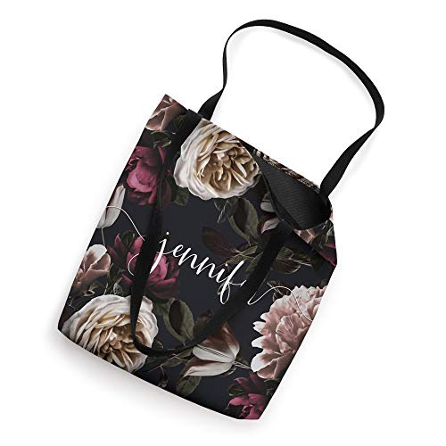 Jennifer - Elegant Floral Rose & Peony Personalized Name Tote Bag