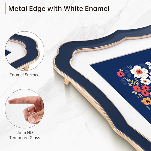 5x7 Enamel Picture Frame with HD-Tempered Glass, Display 4x6 Photo with Mat, Ornate Photo Frame with Metal Edge & Velvet B...