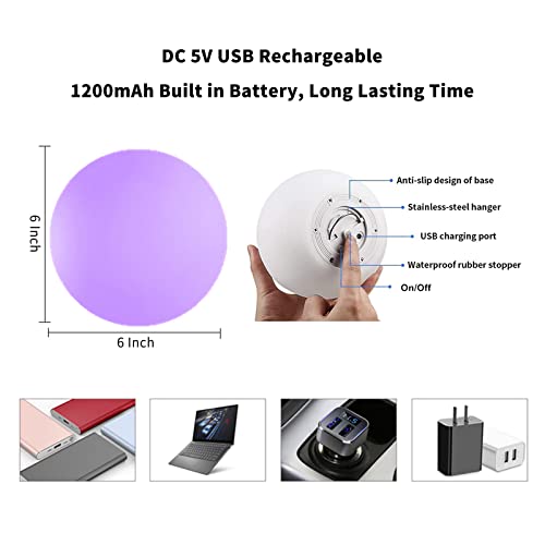 Hathdia 6-Inch LED Ball Light, Multi-Color Rechargeable Night Lights Waterproof Dimmable Mood Lamp with Remote for Home Ga...