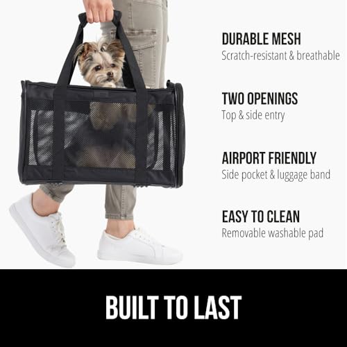 GORILLA GRIP Cat Carrier Travel Bag Up to 15 Lbs, Soft Collapsible Small Dog Carriers, Top and Side Entry Breathable Mesh,...