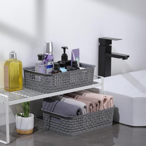 NETANY Plastic Storage Baskets - 8 Pack, Gray, Durable, Easy to Use, Flexible, Multi-Purpose, Ideal for Closets, Cabinets,...