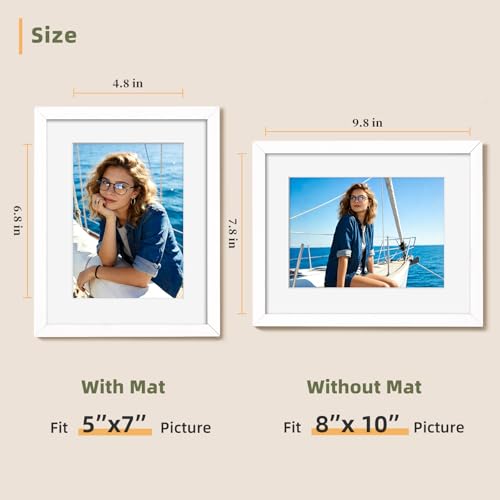 HappyHapi 8x10 Picture Frame Set of 6, 8x10 White Picture Frame Display Pictures 5x7 with Mat or 8x10 Without Mat. Wall Ha...