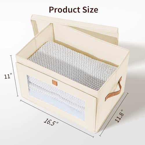 Homsorout Large Closet Storage Organizer - Clothes Storage Bins with Handles & Window, Collapsible Decorative Boxes with L...