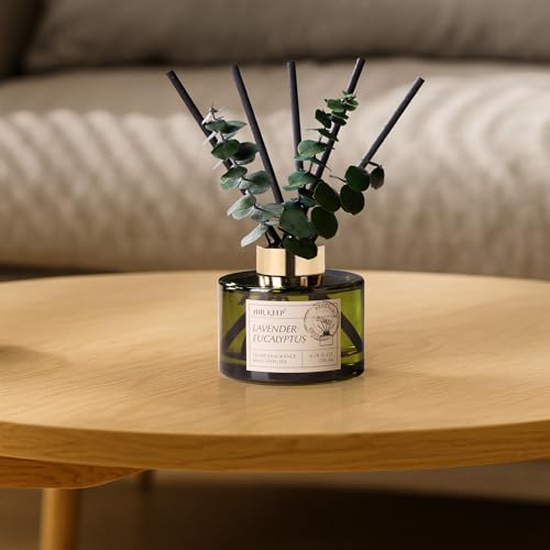 Airkeep Reed Diffuser Set with 6.76 fl oz Lavender Eucalyptus Scent Essential Oils and 3 Leaves & 8 Diffuser Sticks,Bathro...