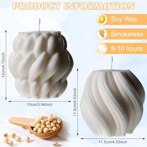 Threlaco 2 Pcs Decorative Pillar Candles Modern Aesthetic Knot Ball Swirl Candles Scented Soy Wax Ribbed Decor for Home Sh...